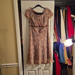 Orange and Brown Sequin Midi Sundress with Flutter Cap Sleeves